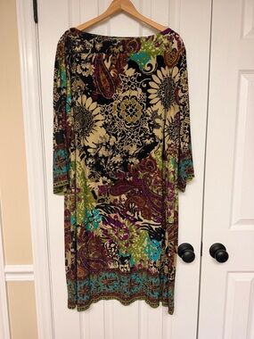 ECI NY 22W Boho Paisley Sunflower‎ Sheath Dress Stretch 3/4 Sleeve Plus Size